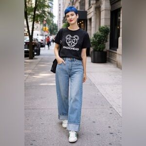 Madden Girl Cropped Wide Leg Jeans Cuffed Hem Size 5 High Rise Light Wash Denim